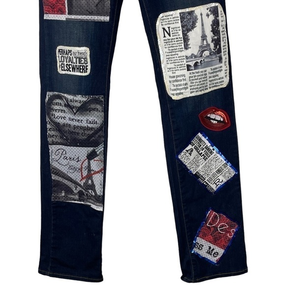 LEVI'S SLIMMING STRAIGHT HIGH RISE CUSTOMIZED HARRY POTTER PATCH DARK DENIM JEAN - Picture 7 of 15